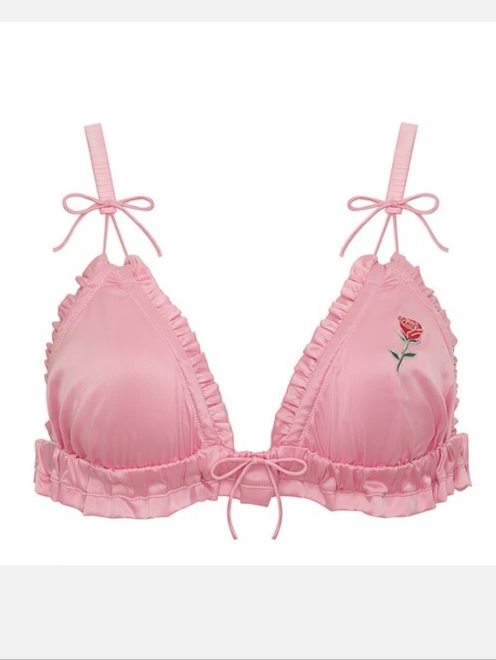 New!For Love And Lemons Everyday Ruffle Triangle Bralette with Rose Motif